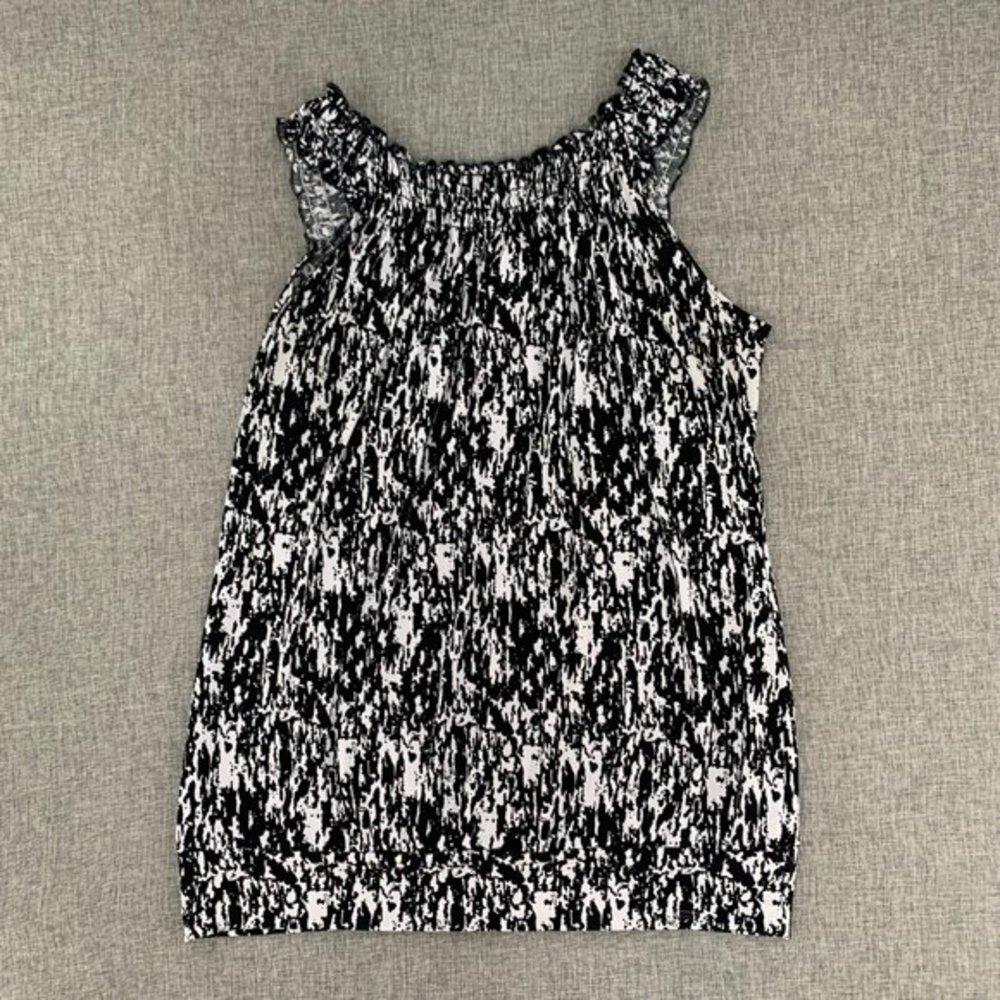 Susan Lawrence Sleeveless Blouse Black White Medium 95% Polyester 5% Spandex‎